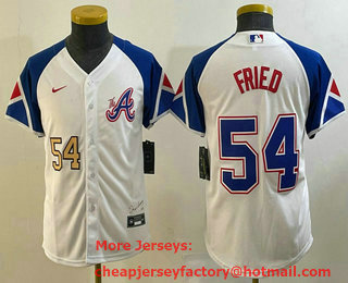 Youth Atlanta Braves #54 Max Fried Number White 2023 City Connect Cool Base Stitched Jersey 01