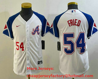 Youth Atlanta Braves #54 Max Fried Number White 2023 City Connect Cool Base Stitched Jersey 02