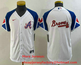 Youth Atlanta Braves Big Logo White 2023 City Connect Cool Base Stitched Jersey 01