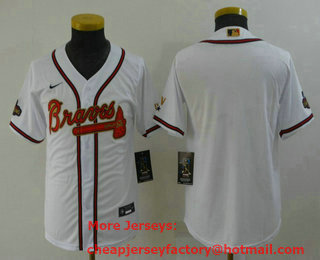 Youth Atlanta Braves Blank 2022 White Gold World Series Champions Program Cool Base Stitched Jersey