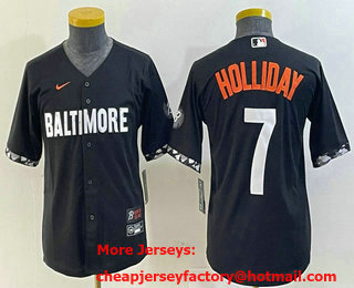 Youth Baltimore Orioles #7 Jackson Holliday Black 2023 City Connect Cool Base Stitched Jersey