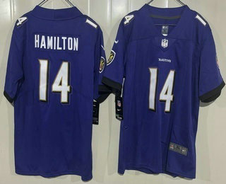 Youth Baltimore Ravens #14 Kyle Hamilton Limited Purple Vapor Jersey