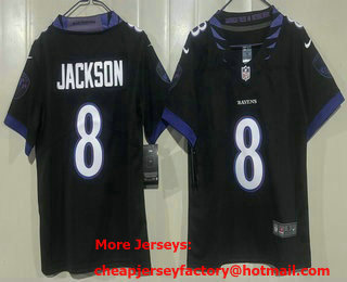 Youth Baltimore Ravens #8 Lamar Jackson Limited Black Vapor Jersey