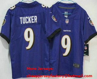 Youth Baltimore Ravens #9 Justin Tucker Limited Purple Vapor Jersey