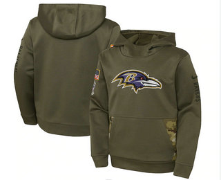 Youth Baltimore Ravens 2022 Olive Salute to Service Therma Performance Pullover Hoodie