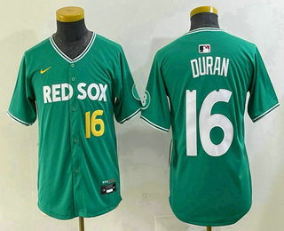 Youth Boston Red Sox #16 Jarren Duran Green 2025 City Connect Player Name Limited Jersey
