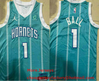 Youth Charlotte Hornets #1 LaMelo Ball Light Blue 2022 Brand Jordan Swingman Jersey With Sponsor