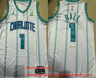Youth Charlotte Hornets #1 LaMelo Ball White 2022 Brand Jordan Swingman Jersey With Sponsor