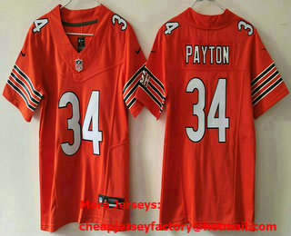 Youth Chicago Bears #34 Walter Payton Orange 2023 FUSE Vapor Limited Stitched Jersey