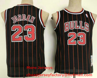 Youth Chicago Bulls #23 Michael Jordan 1997-98 Black Pinstripe Hardwood Classics Soul Swingman Throwback Jersey