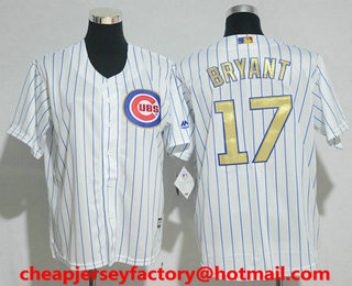 Youth Chicago Cubs #17 Kris Bryant White World Series Champions Gold Stitched MLB 2017 Cool Base Jersey