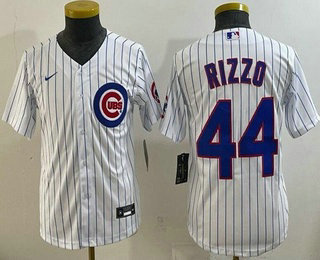 Youth Chicago Cubs #44 Anthony Rizzo White Team Logo Cool Base Jersey