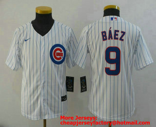 Youth Chicago Cubs #9 Javier Baez White Stitched MLB Cool Base Nike Jersey