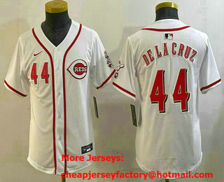 Youth Cincinnati Reds #44 Elly De La Cruz Number White Cool Base Stitched Baseball Jersey