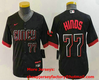 Youth Cincinnati Reds #77 Rece Hinds Number Black 2023 City Connect Cool Base Stitched Jersey