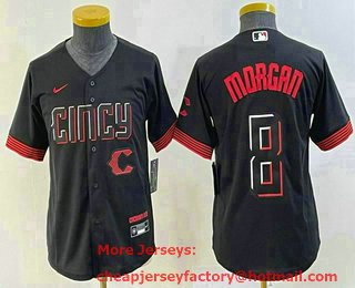 Youth Cincinnati Reds #8 Joe Morgan Black 2023 City Connect Cool Base Stitched Jersey 01