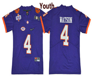 Youth Clemson Tigers #4 DeShaun Watson Purple 2017 Championship Game Patch Stitched CFP Nike Limited Jersey