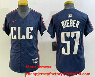 Youth Cleveland Guardians #57 Shane Bieber Navy 2024 City Connect Limited Stitched Jersey
