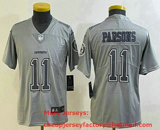 Youth Dallas Cowboys #11 Micah Parsons Grey Atmosphere Fashion 2022 Vapor Untouchable Stitched Nike Limited Jersey