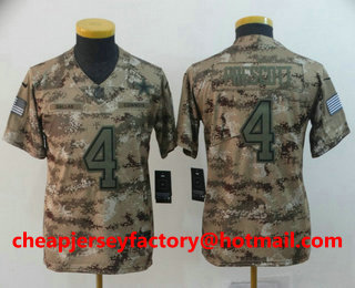 Youth Dallas Cowboys #4 Dak Prescott 2018 Camo Salute to Service Stitched NFL Nike Limited Jersey