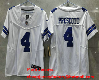 Youth Dallas Cowboys #4 Dak Prescott White 2023 FUSE Vapor Stitched Jersey