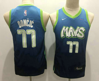 Youth Dallas Mavericks #77 Luka Doncic Blue 2020 Nike City Edition Swingman Jersey With The Sponsor Logo