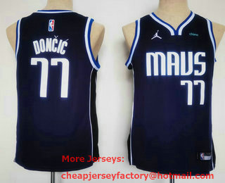 Youth Dallas Mavericks #77 Luka Doncic Navy 2022 Statement Icon Sponsor Swingman Jersey