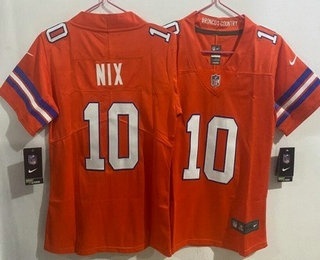 Youth Denver Broncos #10 Bo Nix Limited Orange Throwback Vapor Jersey
