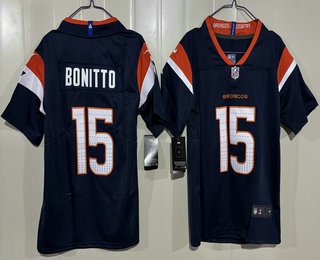 Youth Denver Broncos #15 Nik Bonitto Limited Navy Vapor Jersey