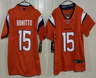 Youth Denver Broncos #15 Nik Bonitto Limited Orange Vapor Jersey