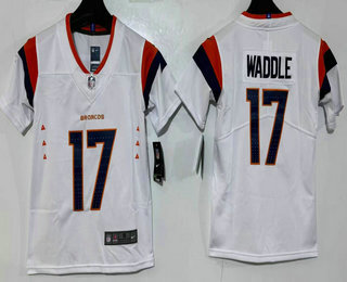 Youth Denver Broncos #17 Jaylen Waddle Limited White Vapor Jersey