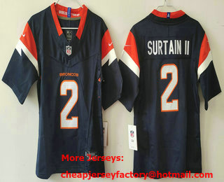 Youth Denver Broncos #2 Patrick Surtain II Limited Navy FUSE Vapor Jersey