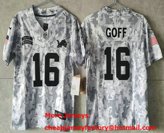 Youth Detroit Lions #16 Jared Goff Arctic Camo 2024 FUSE Salute to Service Limited Stitched Jersey