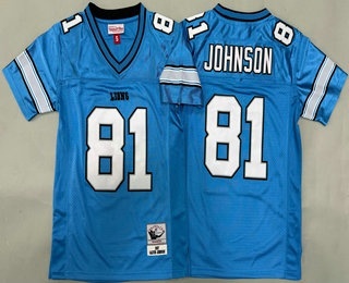 Youth Detroit Lions #81 Calvin Johnson Blue Throwback Jersey
