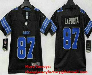 Youth Detroit Lions #87 Sam Laporta Limited Black Vapor Jersey