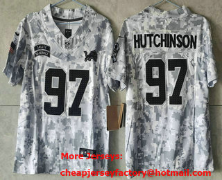Youth Detroit Lions #97 Aidan Hutchinson 2024 FUSE Arctic Camo Salute to Service Limited Stitched Jersey