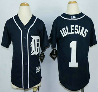 Youth Detroit Tigers #1 Jose Iglesias Alternate Navy Blue 2015 MLB Cool Base Jersey