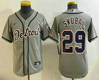 Youth Detroit Tigers #29 Tarik Skubal Grey Stitched Cool Base Nike Jersey