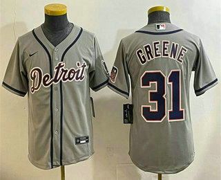 Youth Detroit Tigers #31 Riley Greene Number Grey Stitched Cool Base Nike Jersey