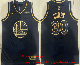 Youth Golden State Warriors #30 Stephen Curry Black Golden Edition Nike Swingman Jersey With Sponsor
