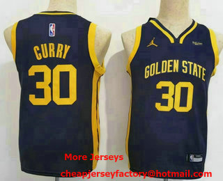 Youth Golden State Warriors #30 Stephen Curry Navy Statement Icon Sponsor Swingman Jersey