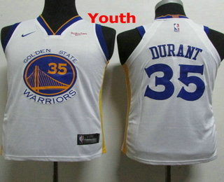 Youth Golden State Warriors #35 Kevin Durant White 2018 Nike Player Edition Stitched NBA Jersey With The Sponsor Logo