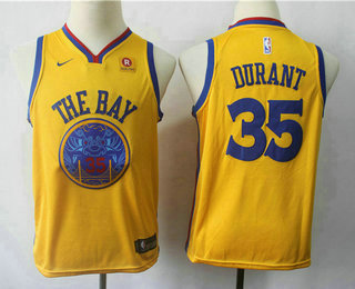 Youth Golden State Warriors #35 Kevin Durant Yellow NBA Swingman City Edition Jersey