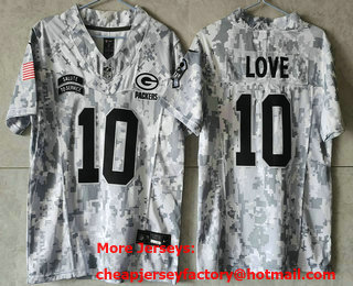 Youth Green Bay Packers #10 Jordan Love Arctic Camo 2024 FUSE Salute to Service Limited Stitched Jersey