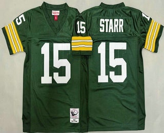Youth Green Bay Packers #15 Bart Starr Green 1969 Throwback Jersey