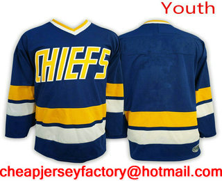 Youth Hanson brothers Charlestown CHIEFS #Blank Blue Away Ice Hockey Jersey