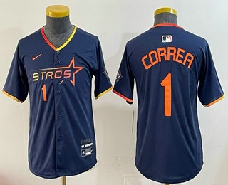 Youth Houston Astros #1 Carlos Correa Navy 2025 City Connect Limited Stitched Jersey