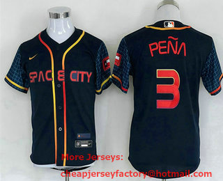 Youth Houston Astros #3 Jeremy Pena 2022 Navy Blue City Connect Flex Base Stitched Baseball Jersey