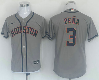 Youth Houston Astros #3 Jeremy Pena Grey Stitched MLB Cool Base Nike Jersey