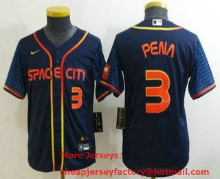Youth Houston Astros #3 Jeremy Pena Number 2022 Navy Blue City Connect Cool Base Stitched Jersey